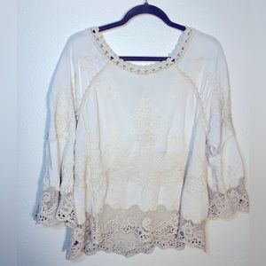 Democracy cream lace shirt hippie boho top‎ cotton tee summer light weight